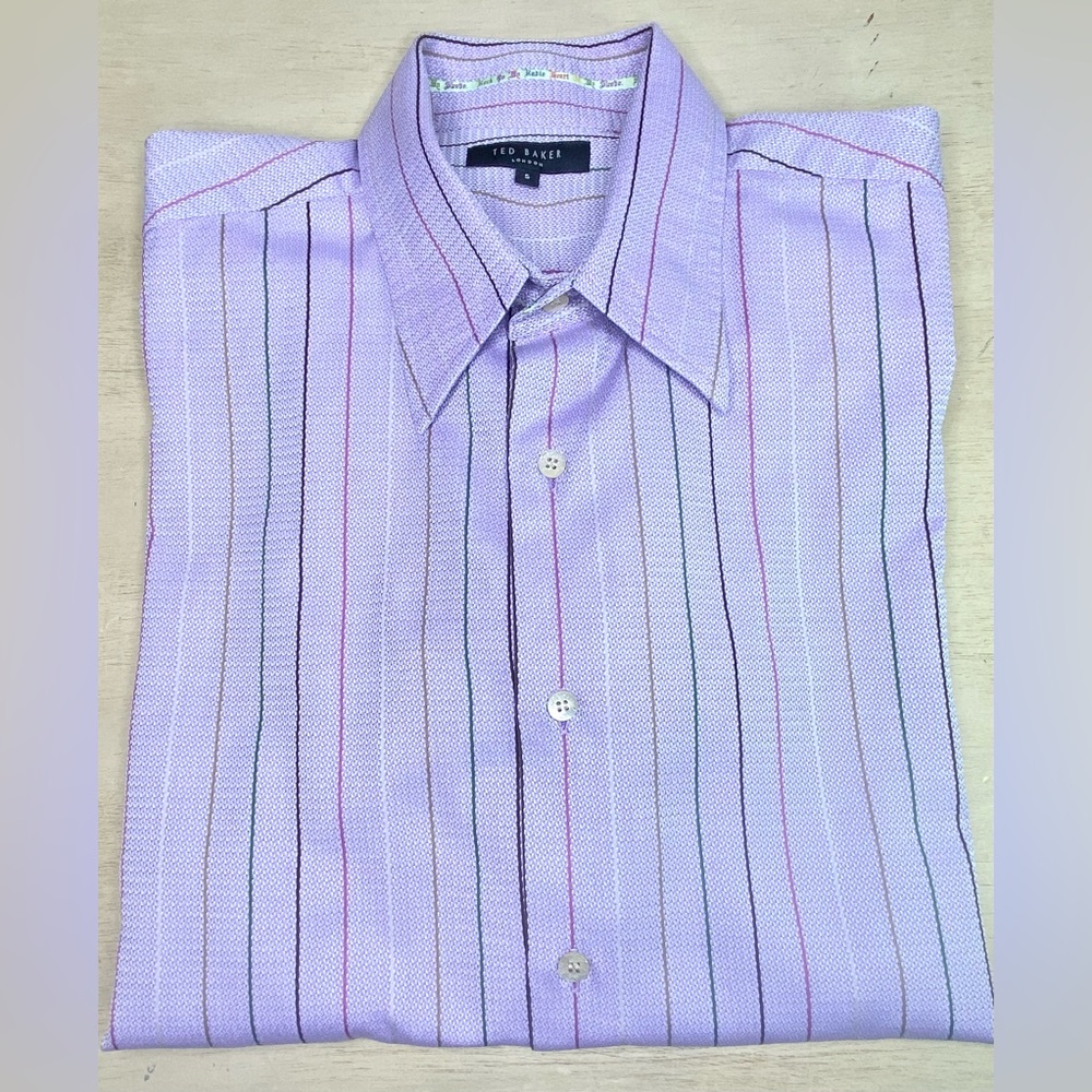 TED BAKER LONDON Dress Shirt Purple Lilac Size 5 Stripe Men 100% Cotton